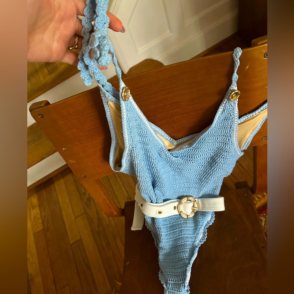 Maiyo blue crochet one piece swimsuit size M